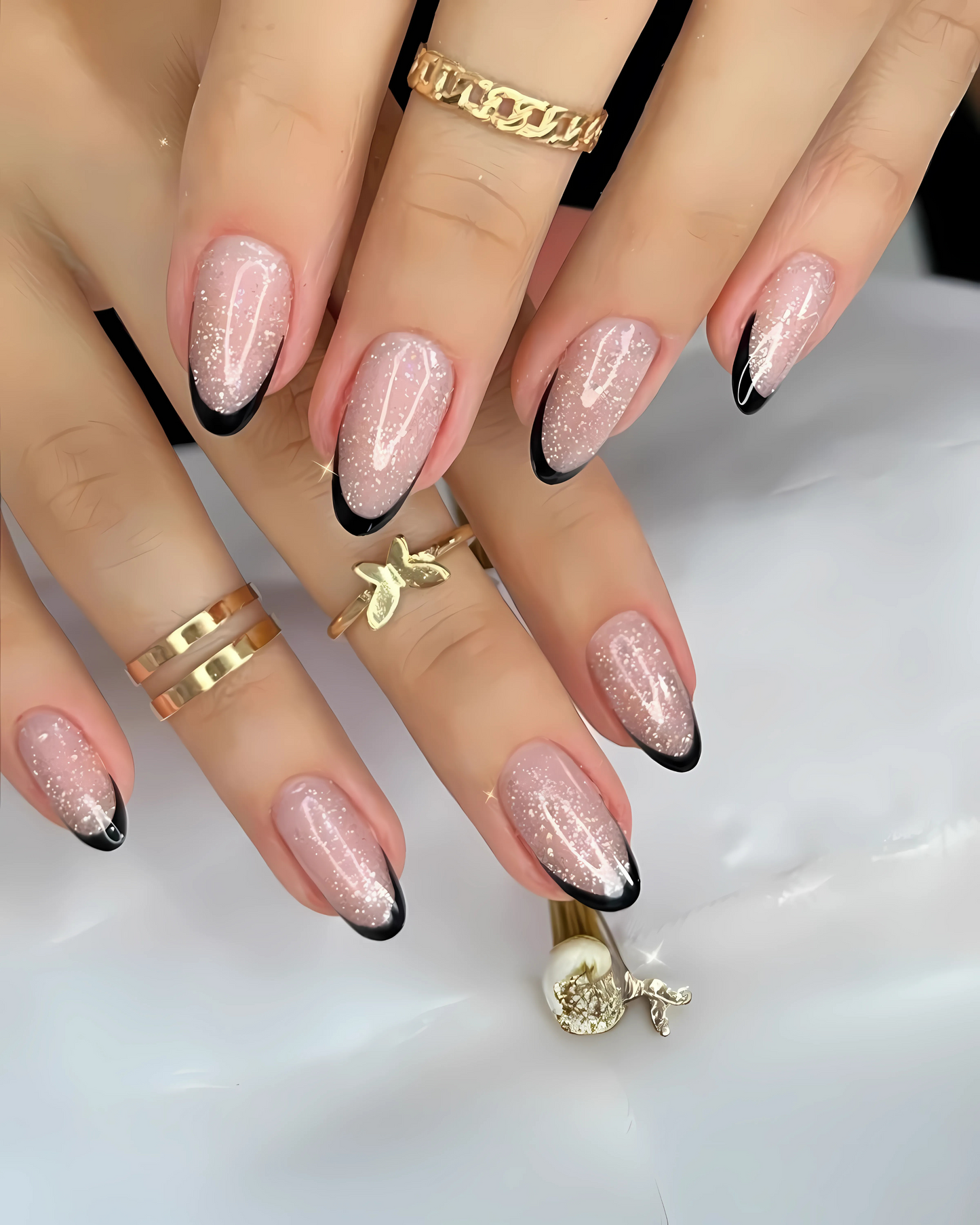 Edgy Black Glitter Round